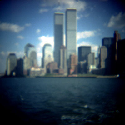 Manhattan skyline, 1990, with World Trade center Towers